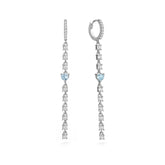 Falling Silver Hoop, White Rhodium, Natural Blue Topaz + Give Love Gift